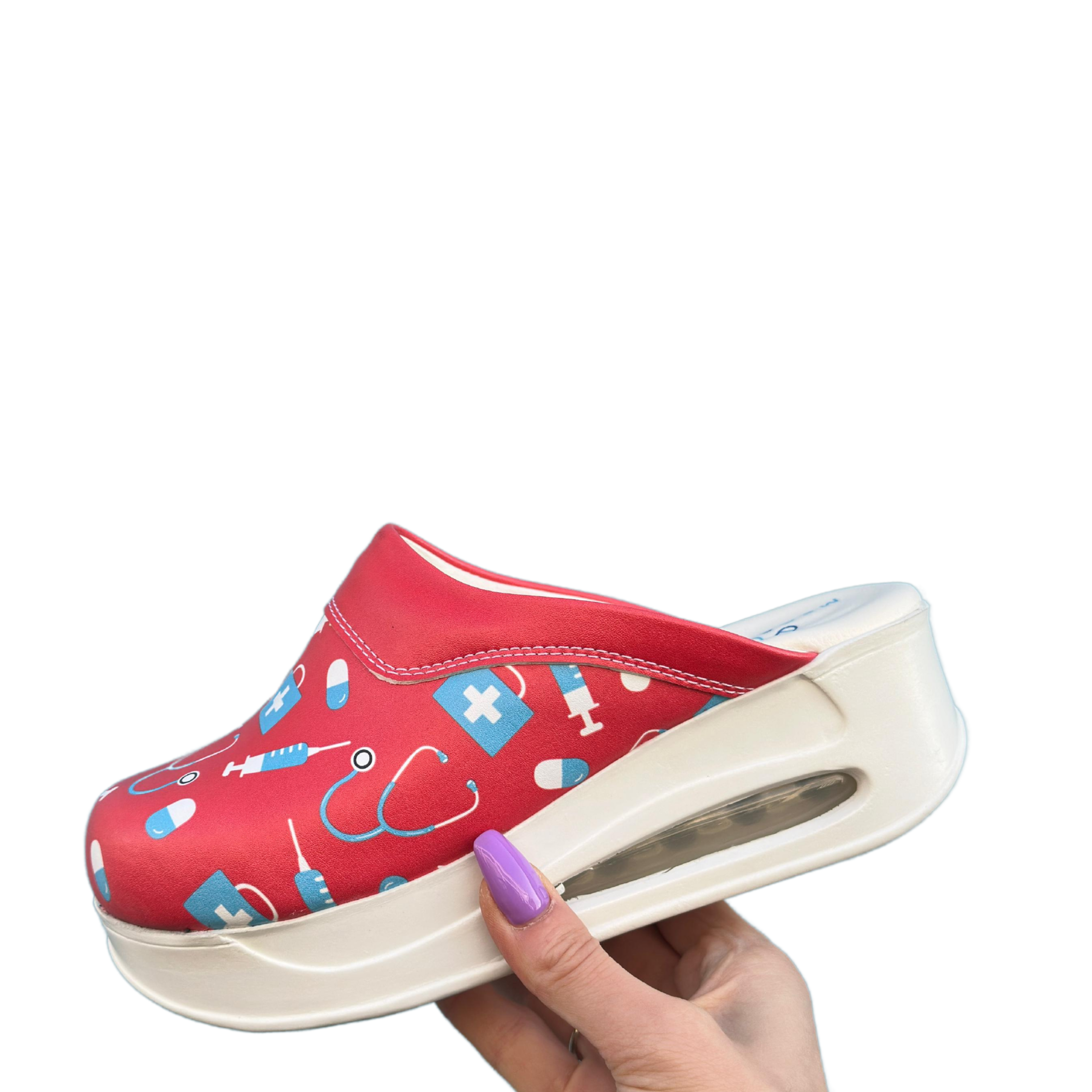AirMeds Clogs Pflege Rot/Blau