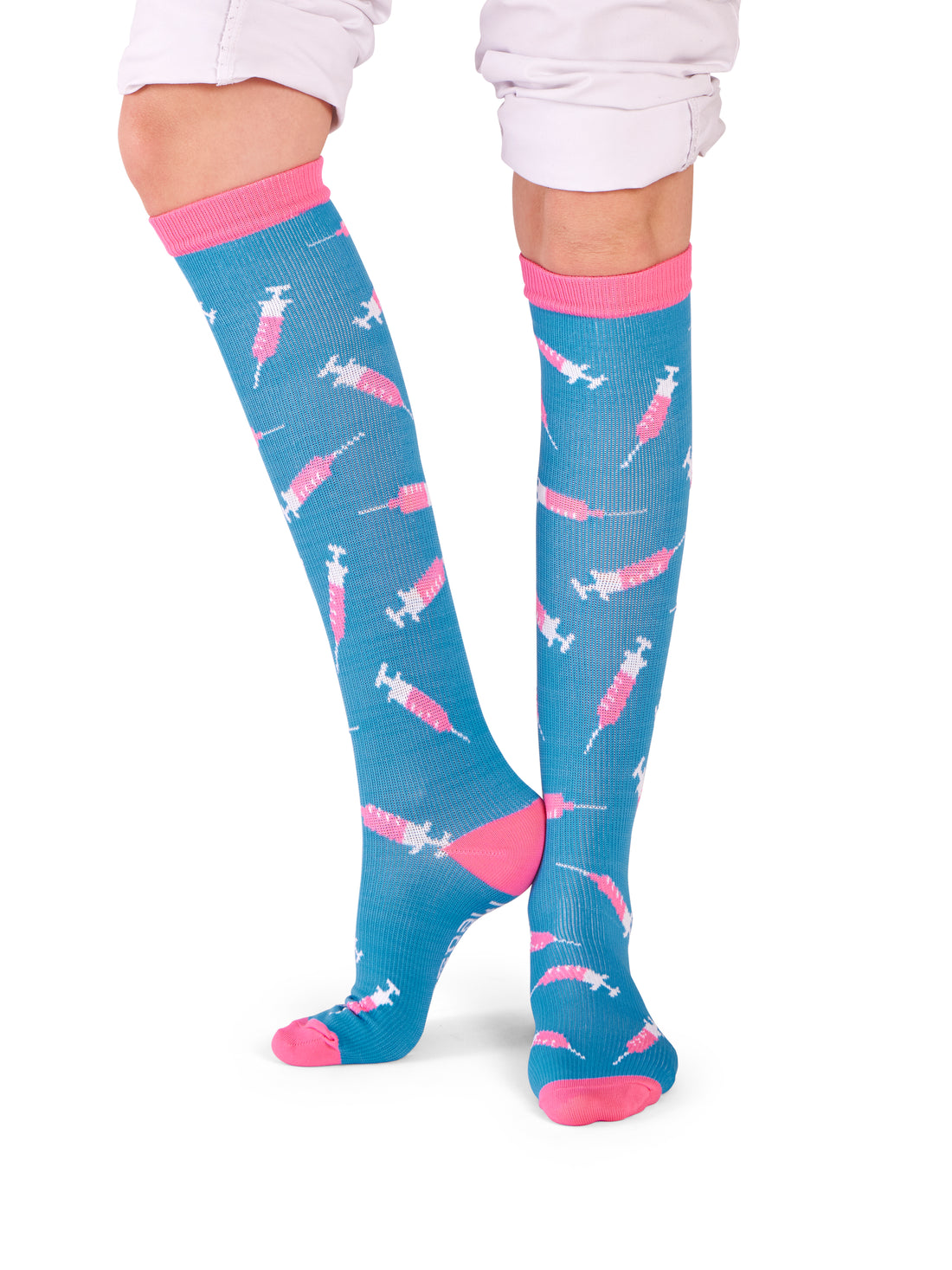 MedSocks Kompressionstrümpfe Spritze Blau Rosa