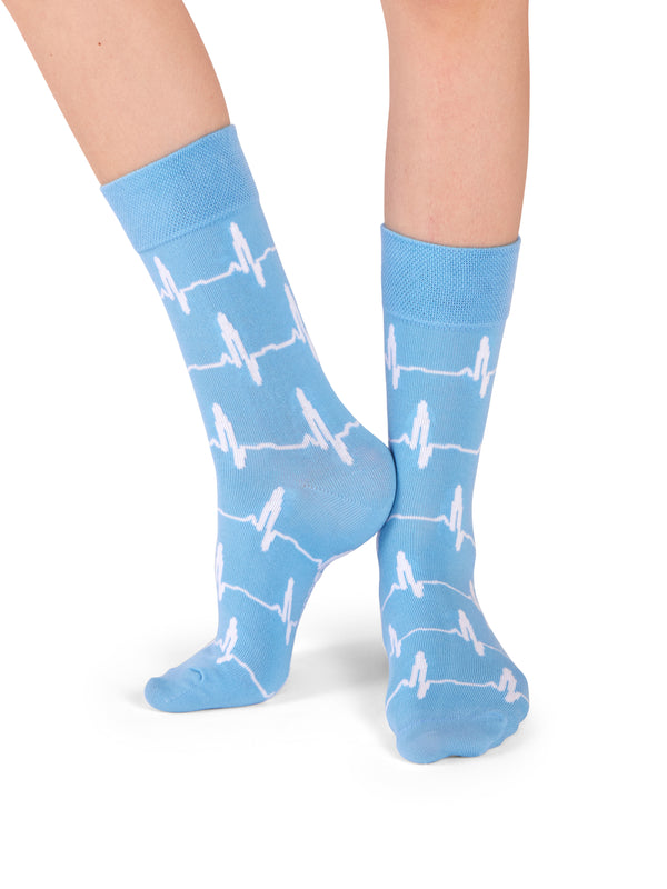 ❤️ EKG | Herzschlag Socken Blau Weiß