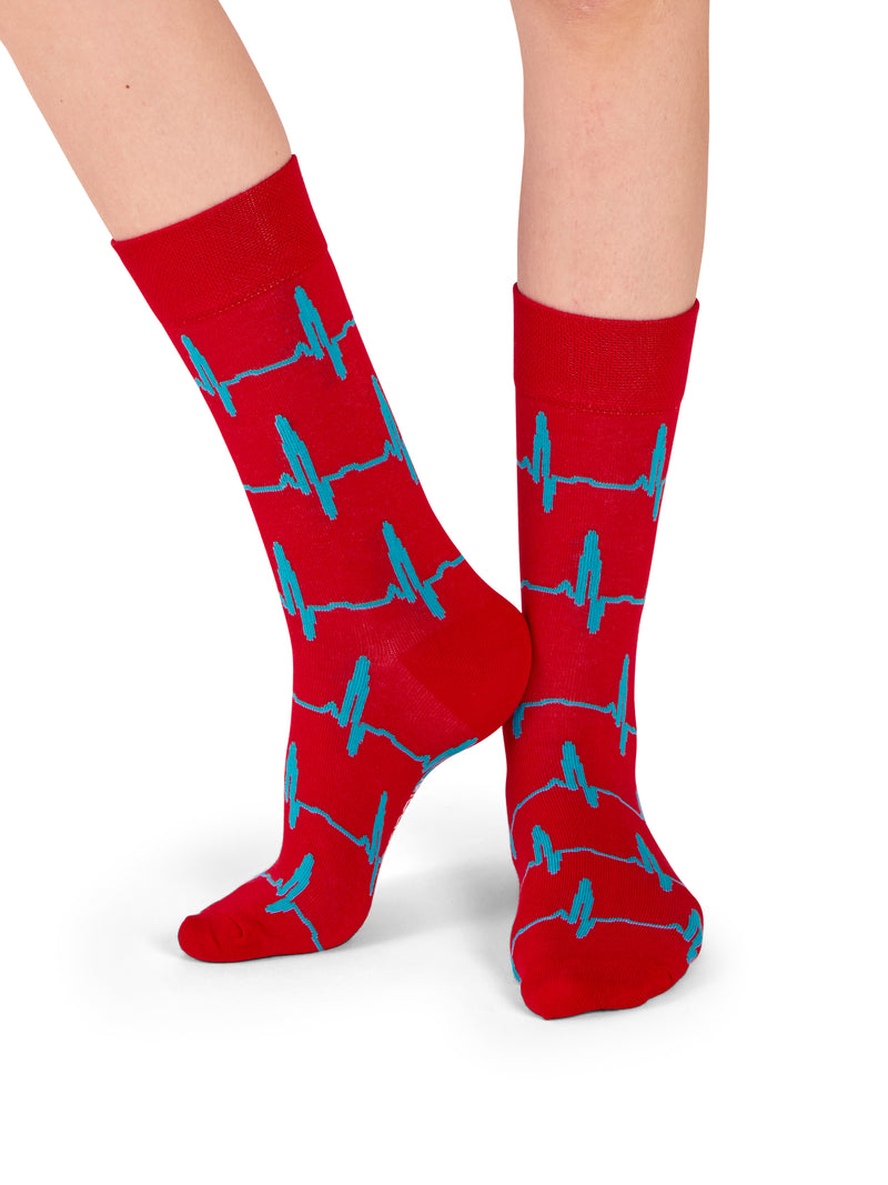 ❤️ EKG | Herzschlag Socken Rot Blau