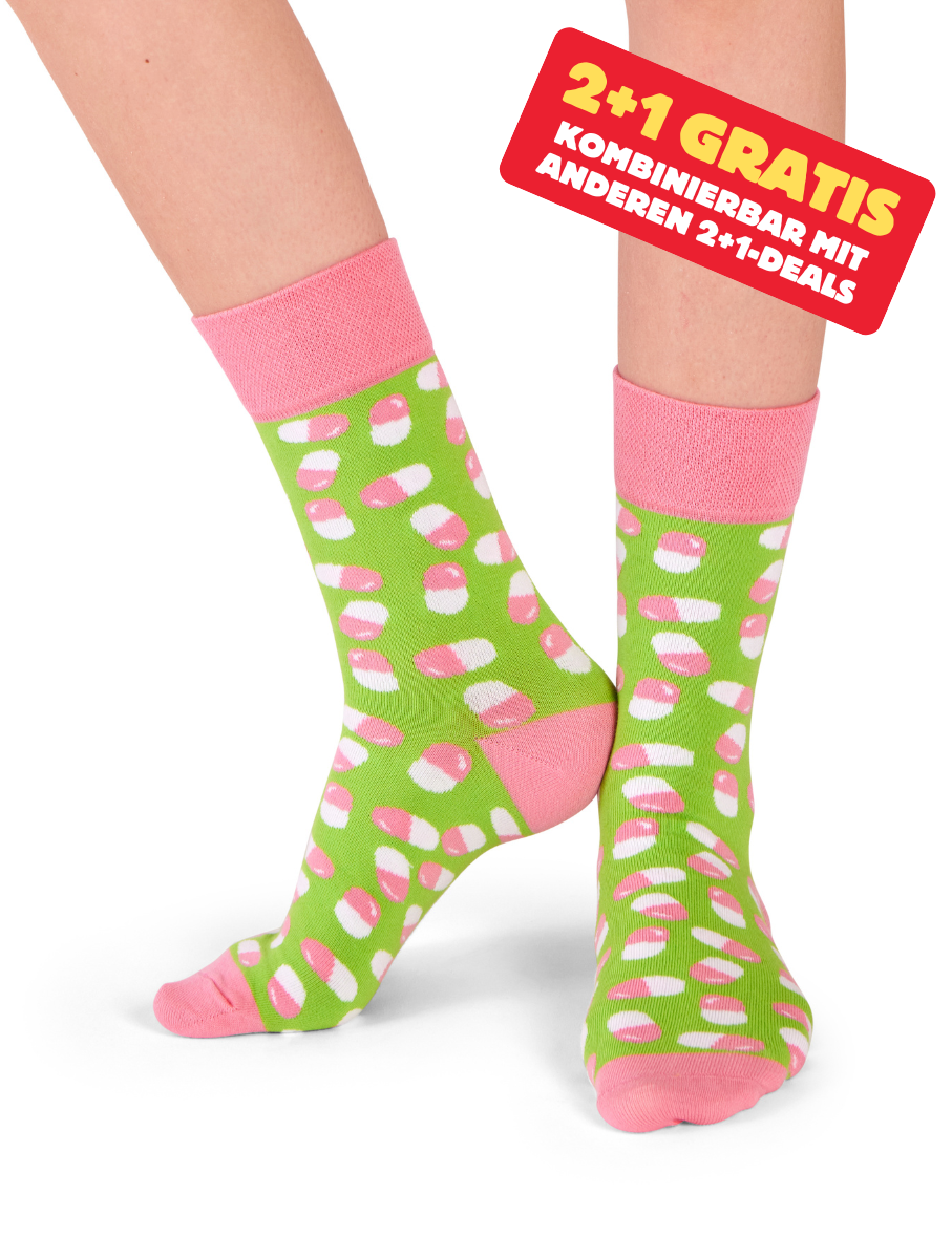 Medikament | Pillen Socken Grün Rosa