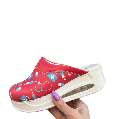 AirMeds Clogs Pflege Rot/Blau